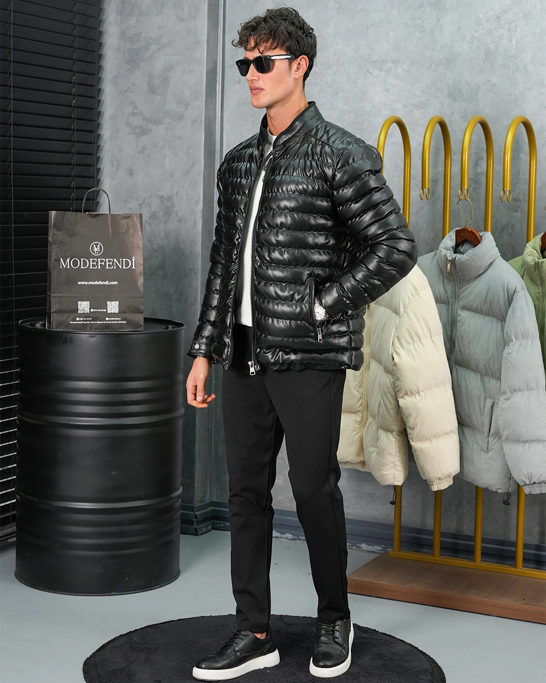 Şişme Deri Slimfit Kesim Deri Mont - Siyah