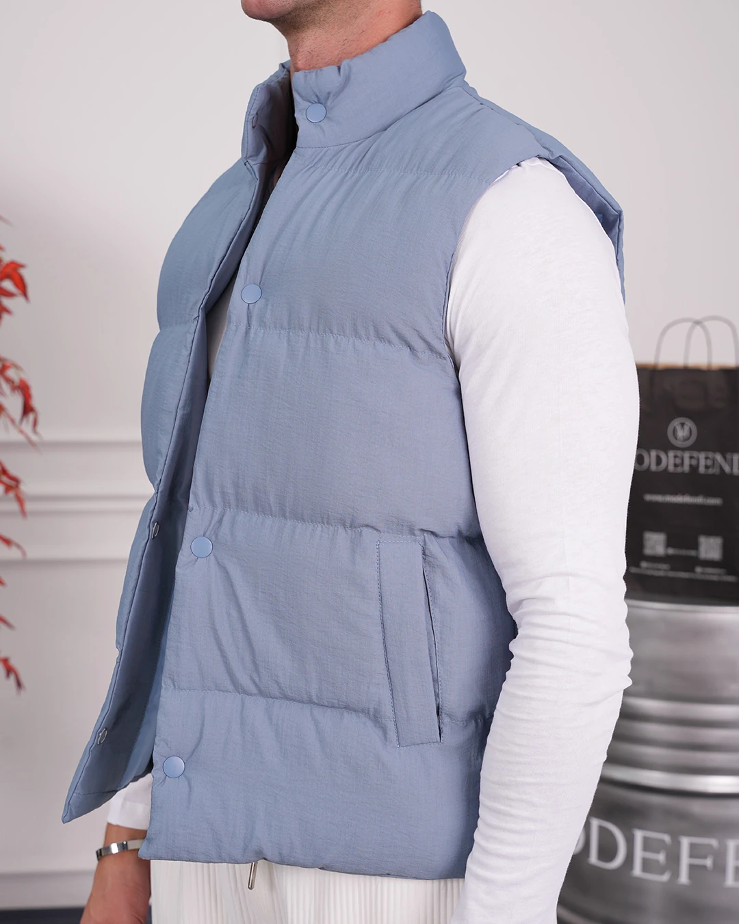 Boncuk Elyaf Şişme Yelek - indigo