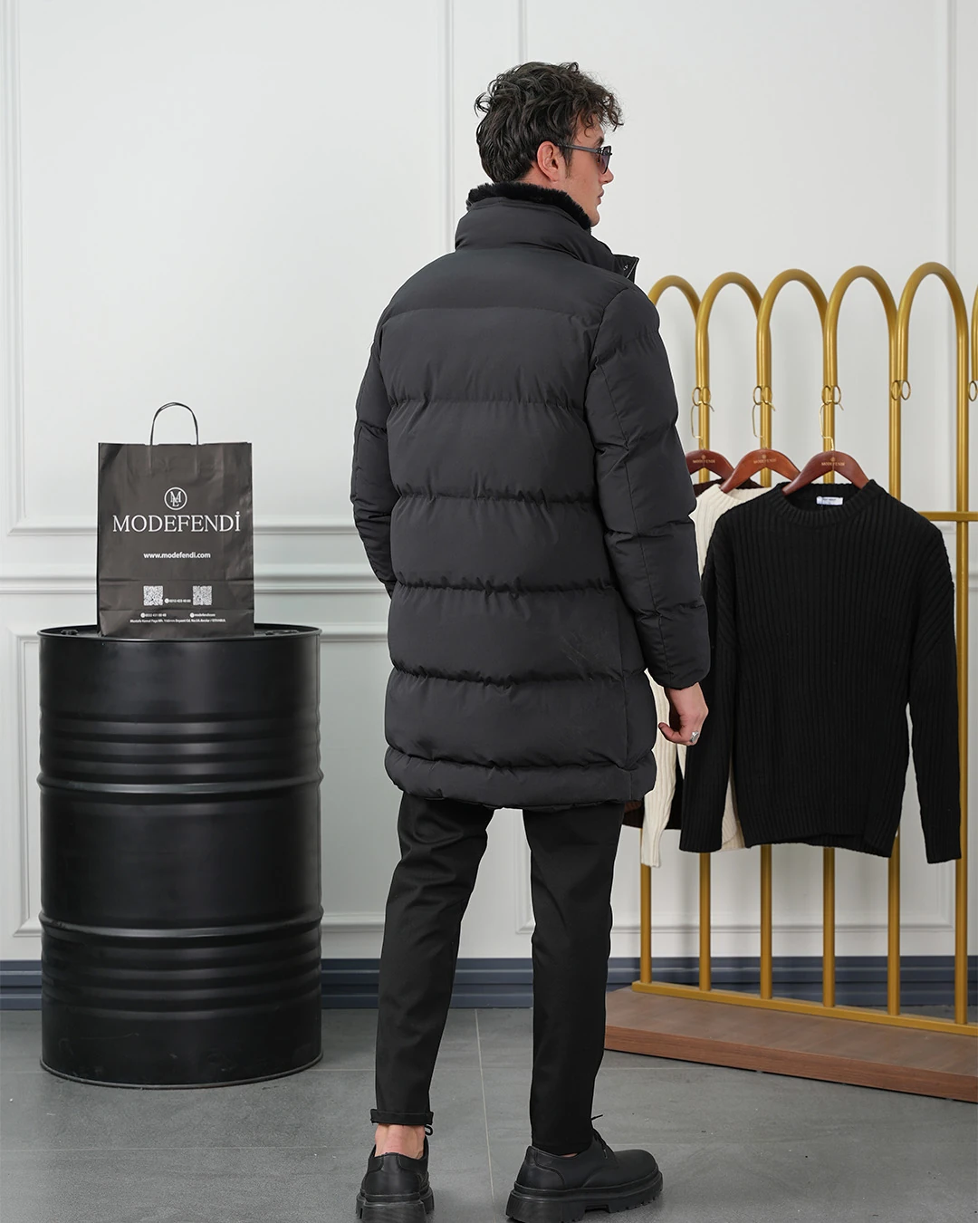 Yaka Kürkü Çıkmalı Uzun Şişme Mont