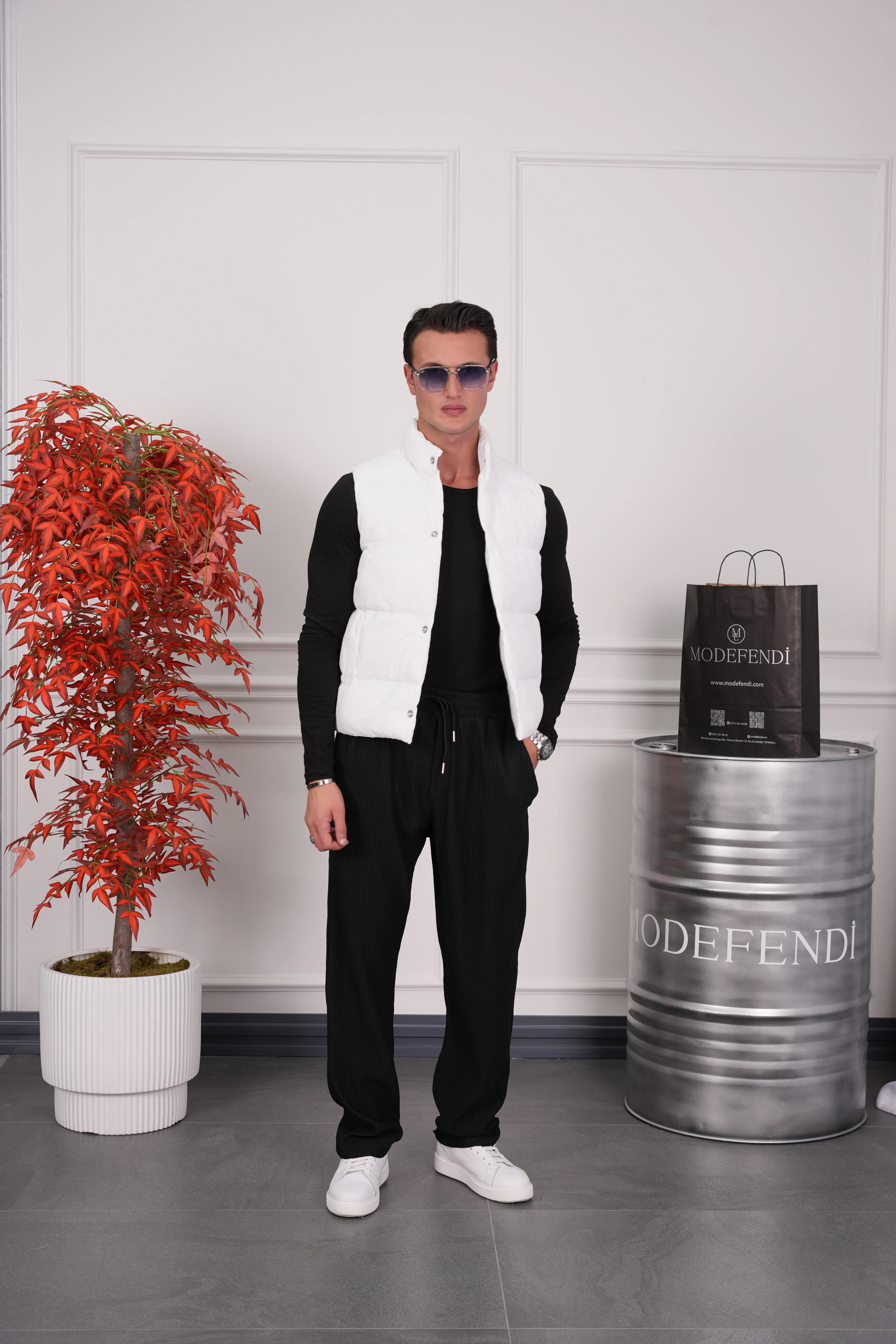 Boncuk Elyaf Şişme Yelek - Beyaz