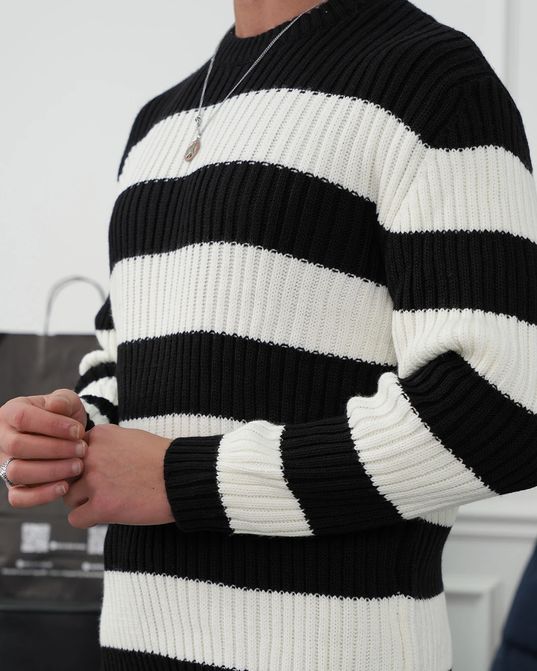 Bisiklet Yaka Desenli Oversize Kazak