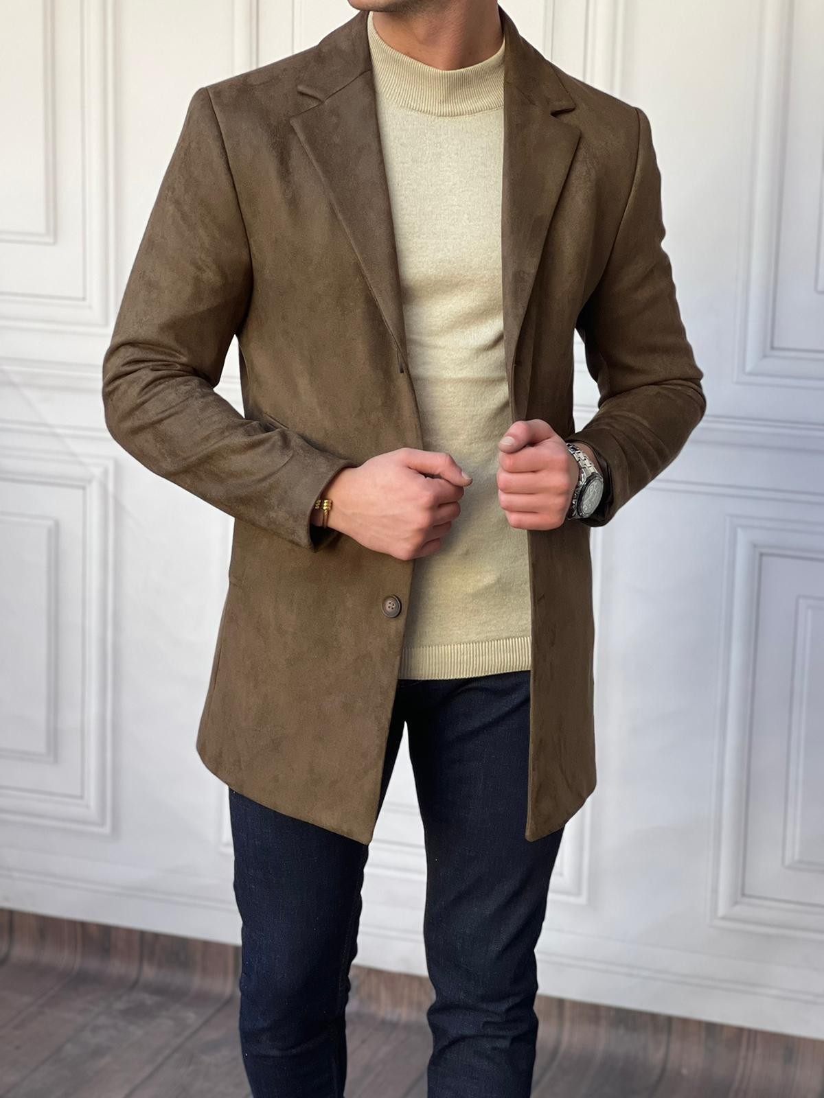 A Kalite Yumuşak Dokulu Slimfit Kalıp Nubuk Kaban