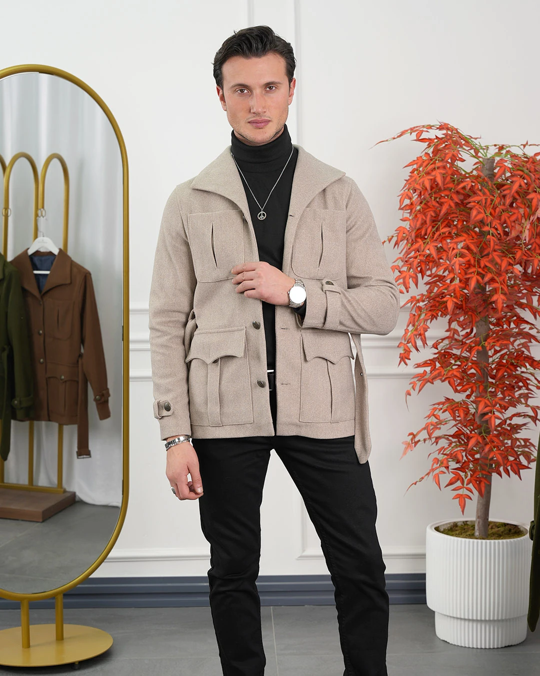 Kayık Yaka Kuzu Kaşmir Kaban