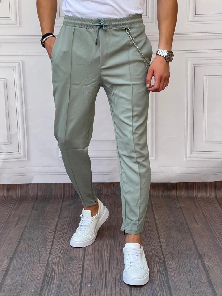 Zincir ve Paça Fermuar Detaylı Pamuklu Jogger Pantolon - Haki