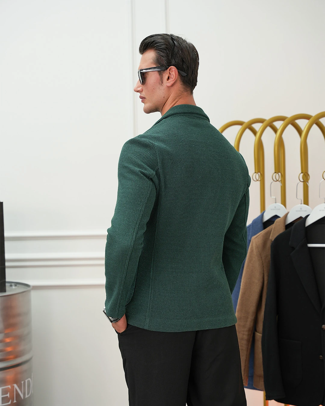 Petek Örme Torba Cep Ceket - Yeşil