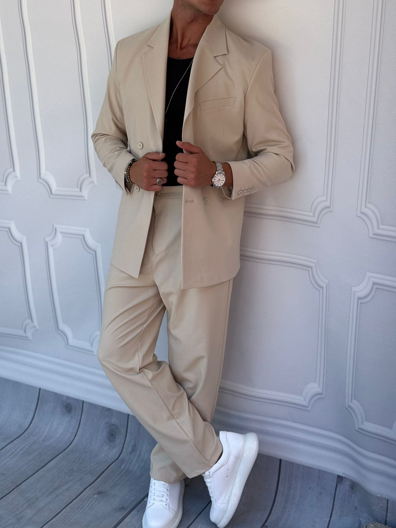 4 Düğme Detaylı Oversize Kesim Baggy Kruvaze Takım Elbise