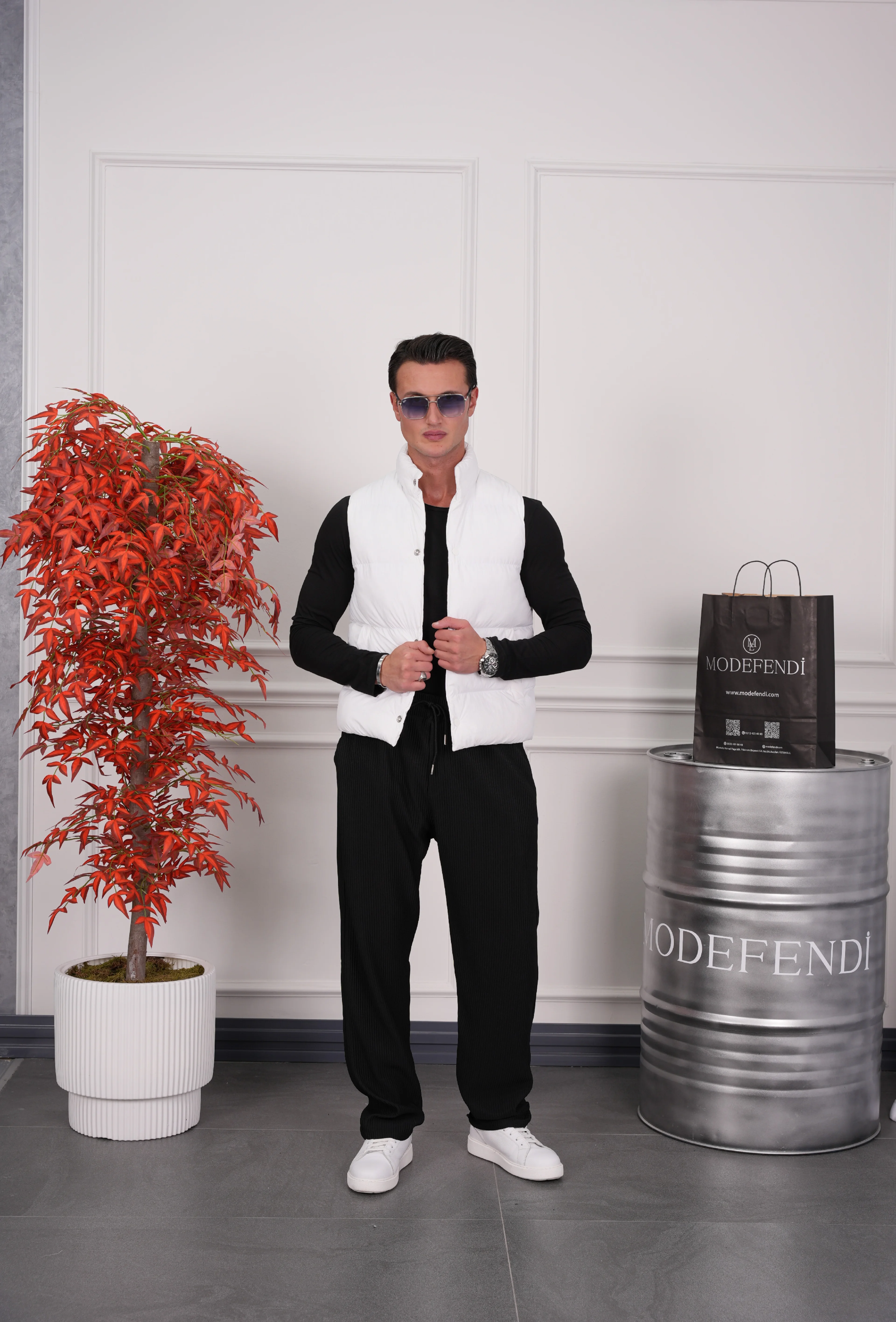 Boncuk Elyaf Şişme Yelek - Beyaz