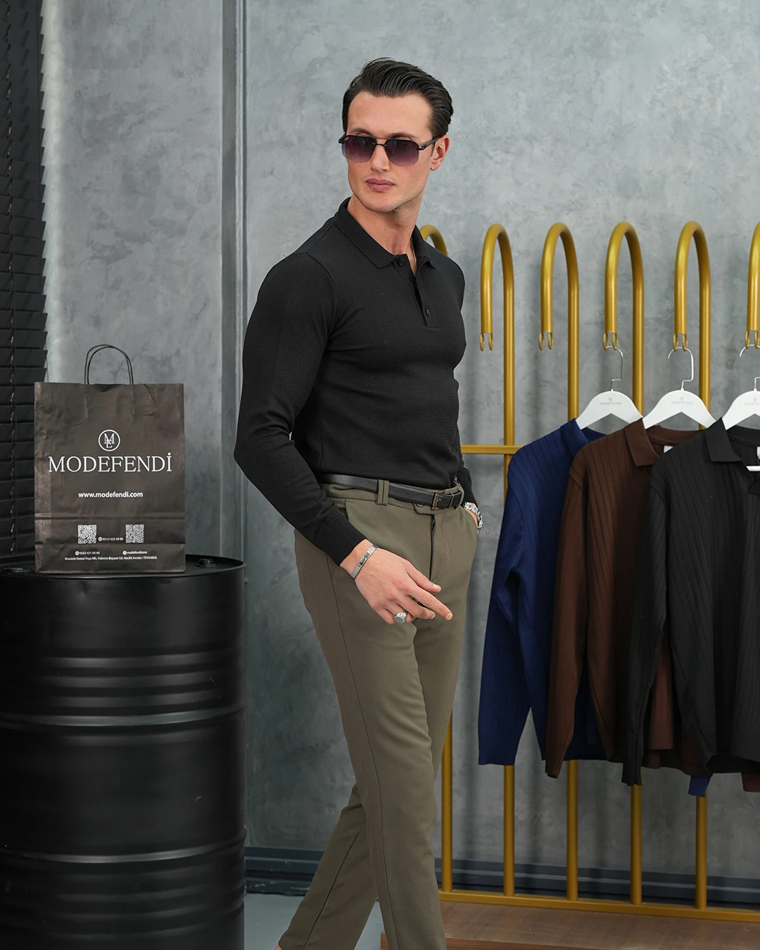 Pamuk Likra Slim Fit Polo Yaka Triko Kazak