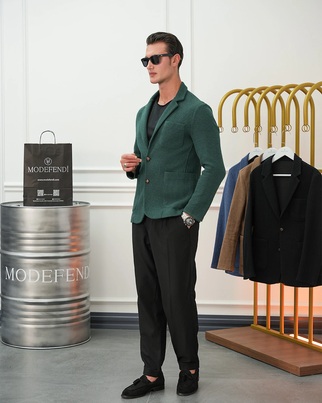 Petek Örme Torba Cep Ceket - Yeşil