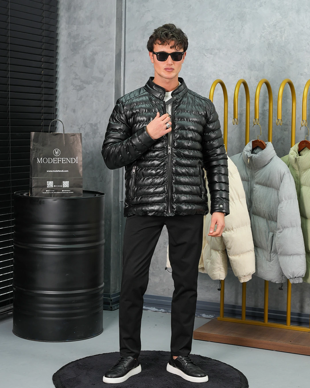 Şişme Deri Slimfit Kesim Deri Mont - Siyah