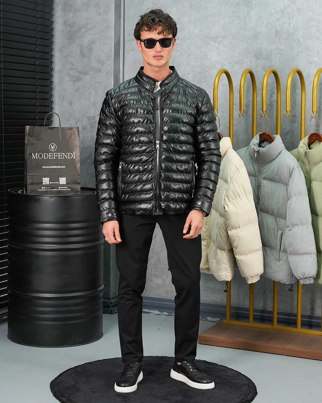 Şişme Deri Slimfit Kesim Deri Mont - Siyah