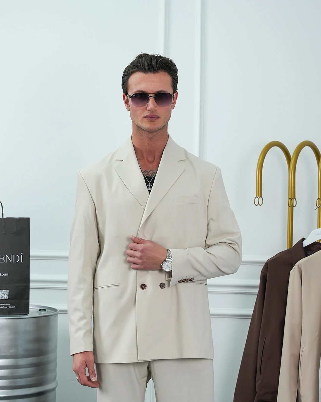 4 Düğme Detaylı Oversize Kesim Baggy Kruvaze Takım Elbise