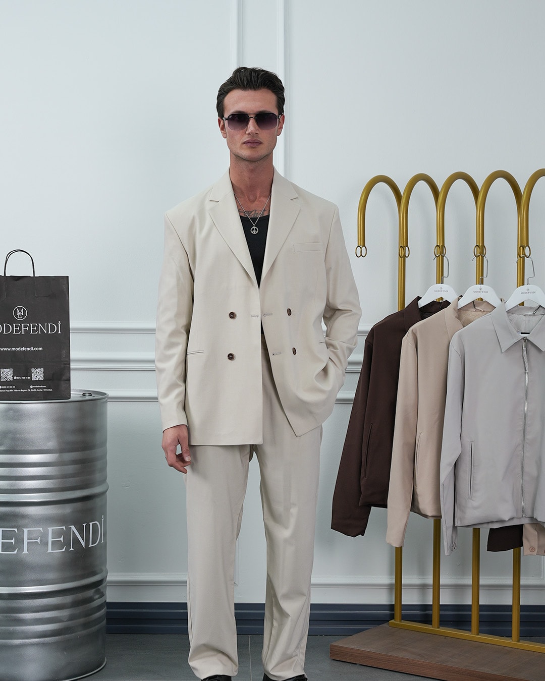 4 Düğme Detaylı Oversize Kesim Baggy Kruvaze Takım Elbise