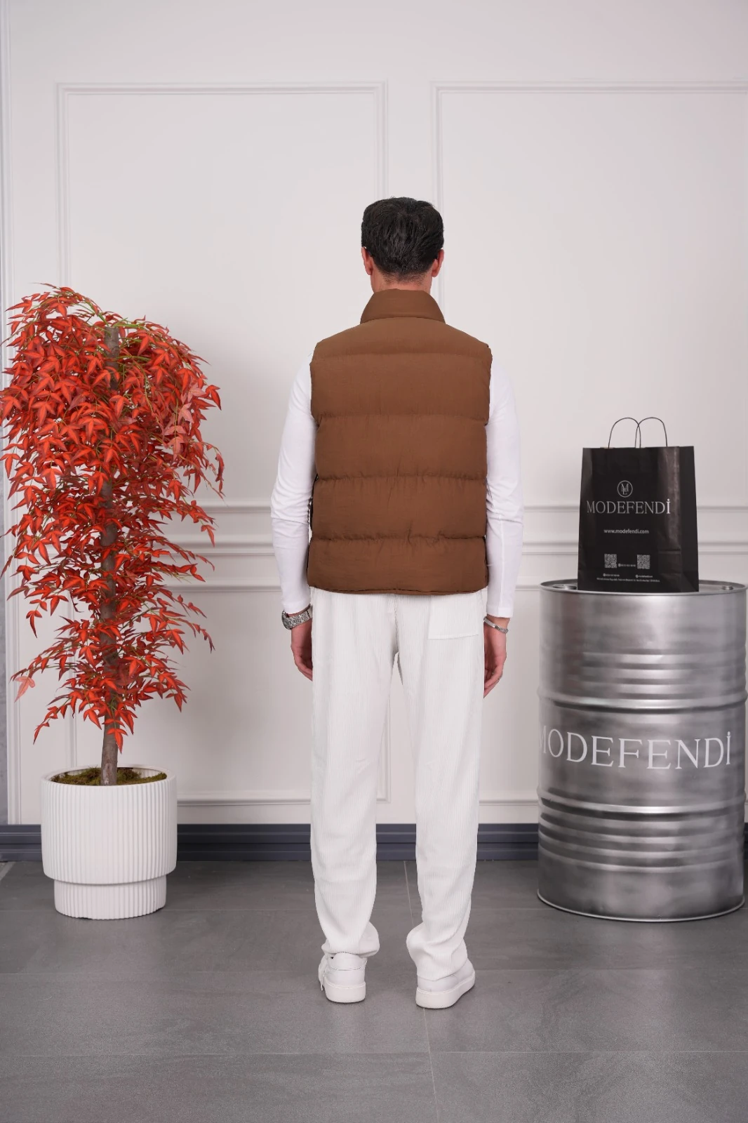 Boncuk Elyaf Şişme Yelek - Kahverengi