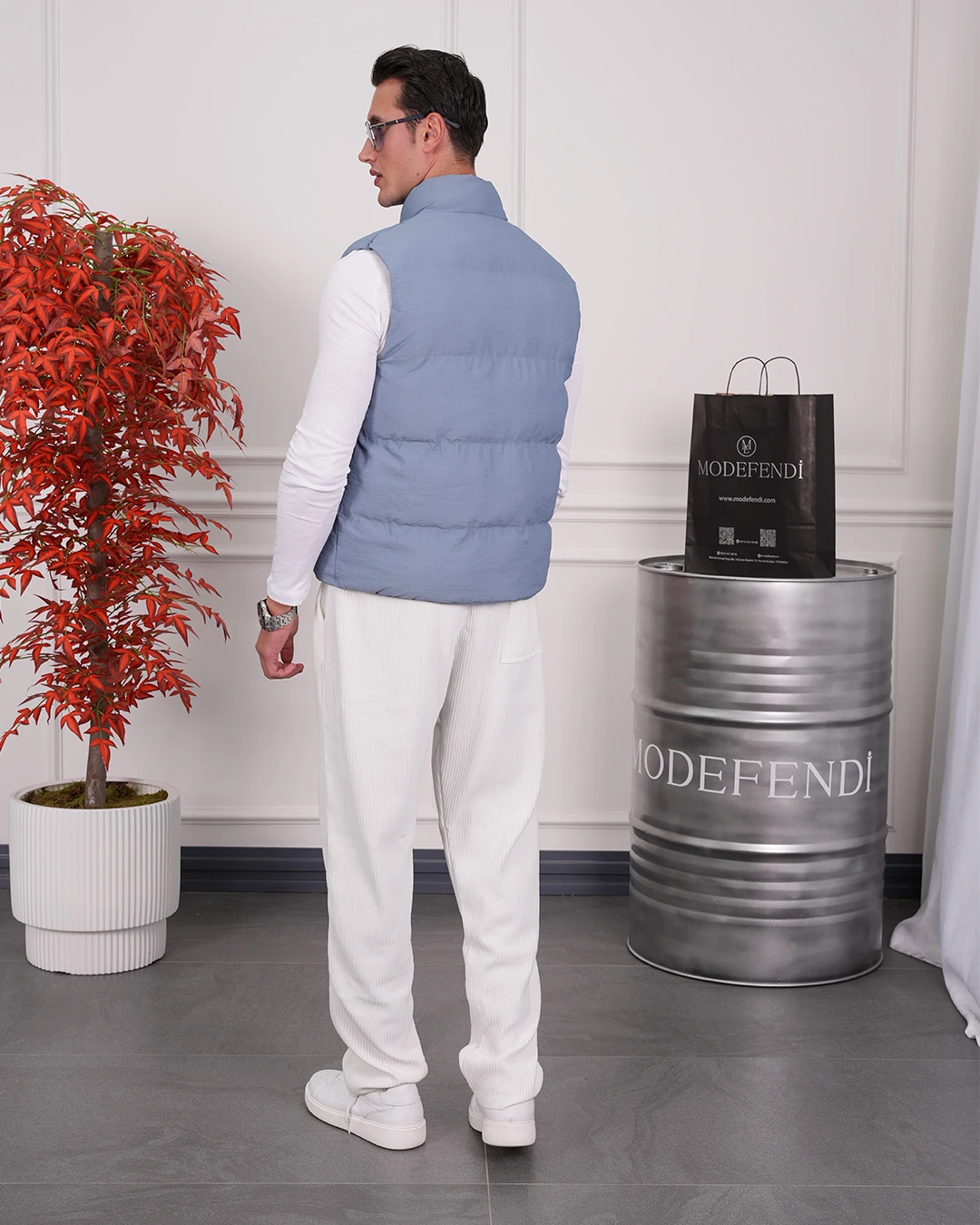 Boncuk Elyaf Şişme Yelek - indigo