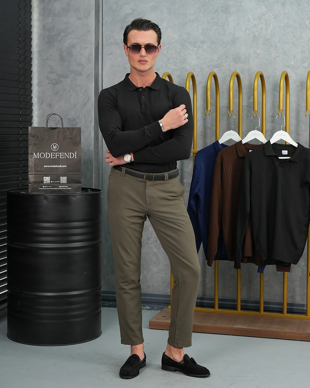 Pamuk Likra Slim Fit Polo Yaka Triko Kazak