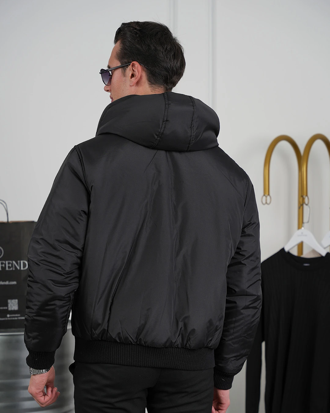 Çift Taraflı Kaşe Uzun Ribana Kapüşonlu Mont