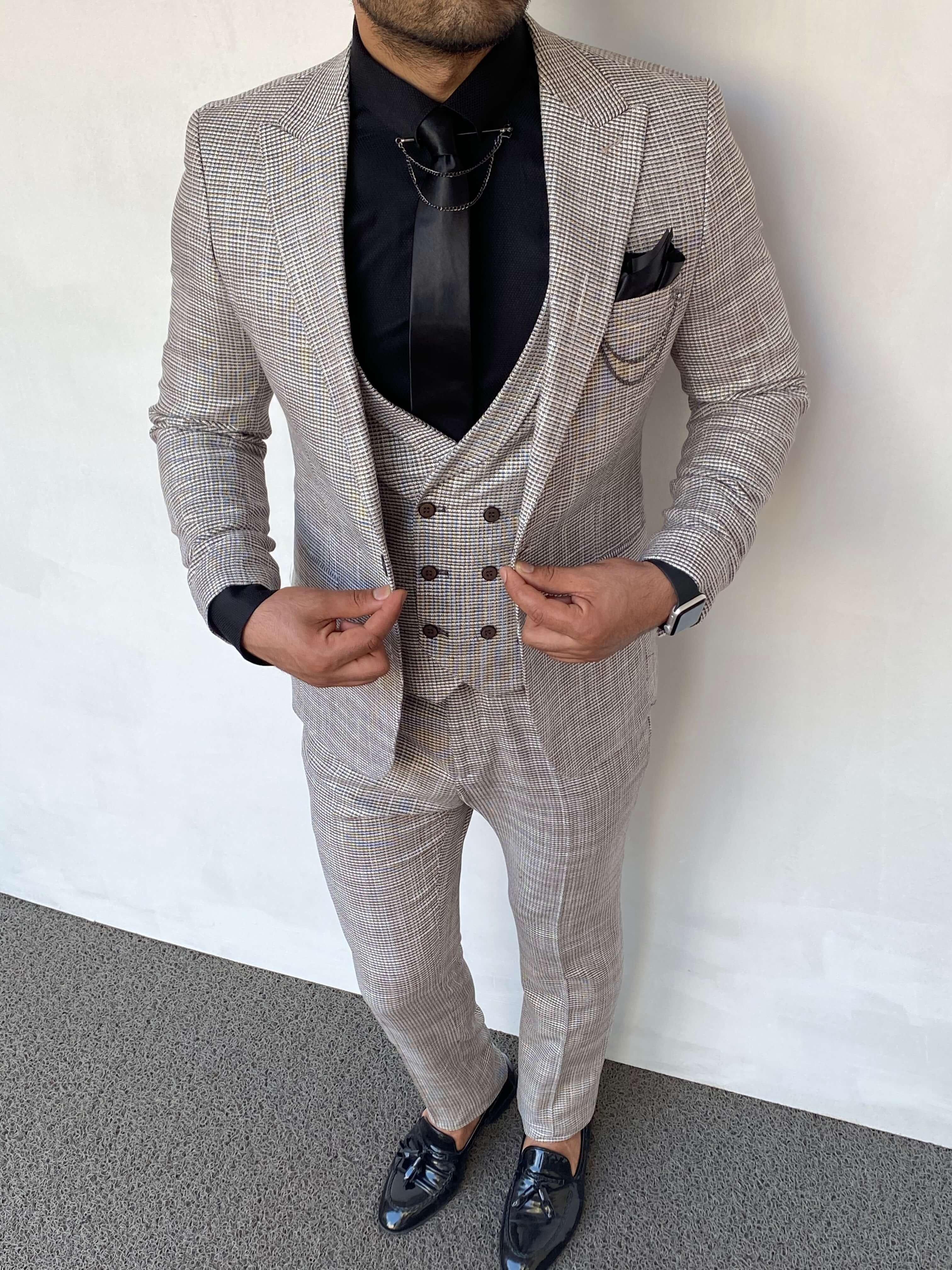 Slim Fit İtalyan Kesim Örme Keten Takım Elbise