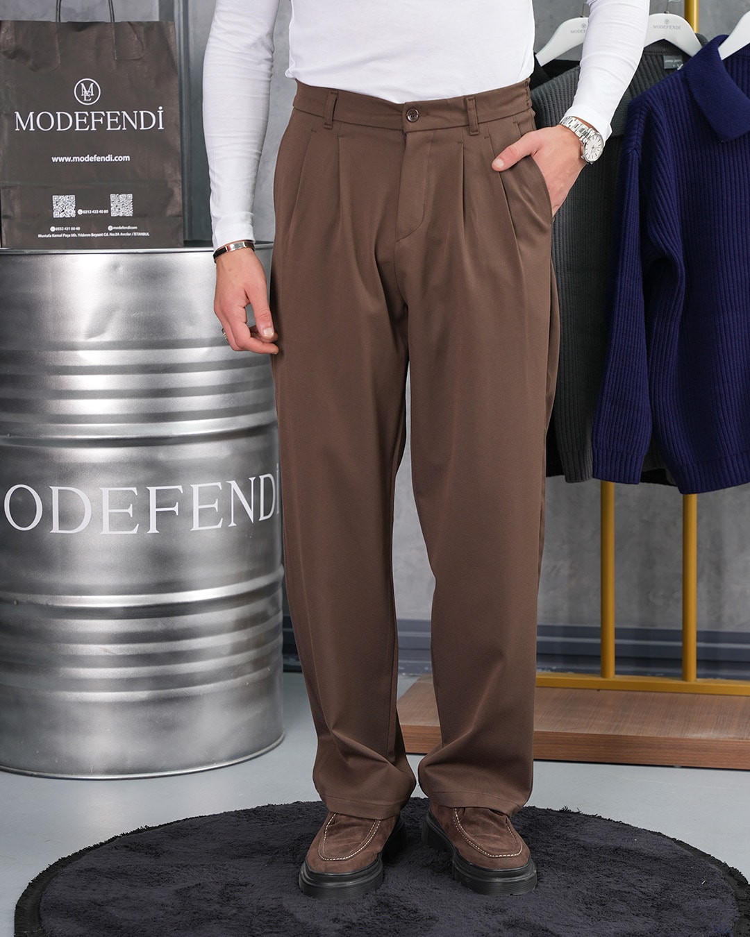 Baggy Kesim Pile Detaylı Kumaş Pantolon