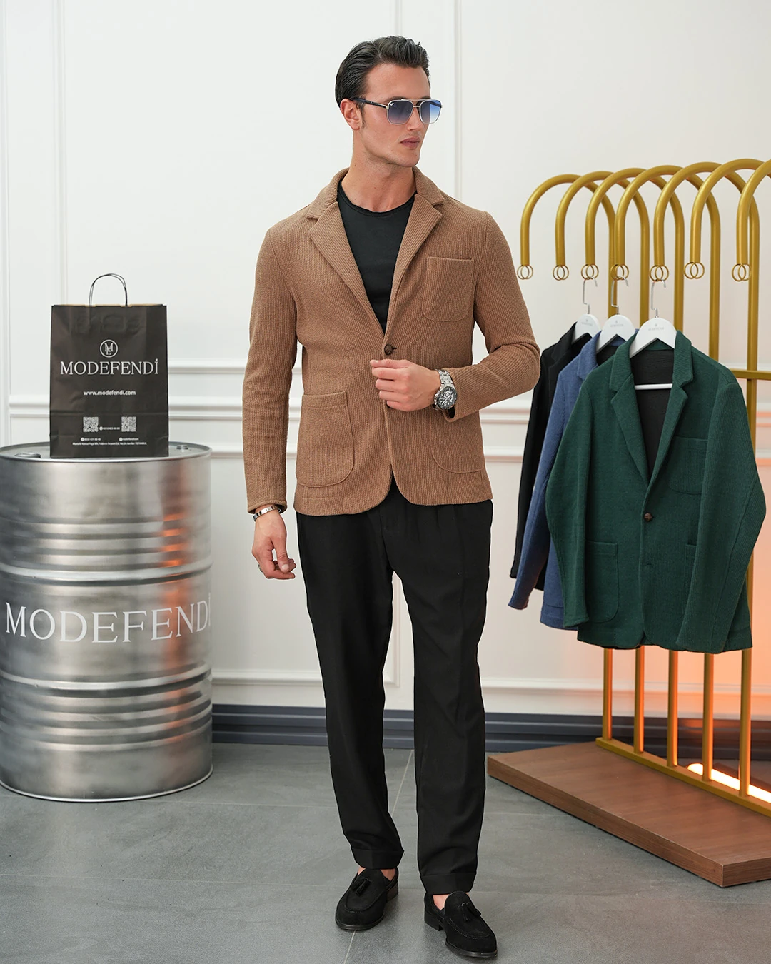 Petek Örme Torba Cep Ceket - Kahverengi