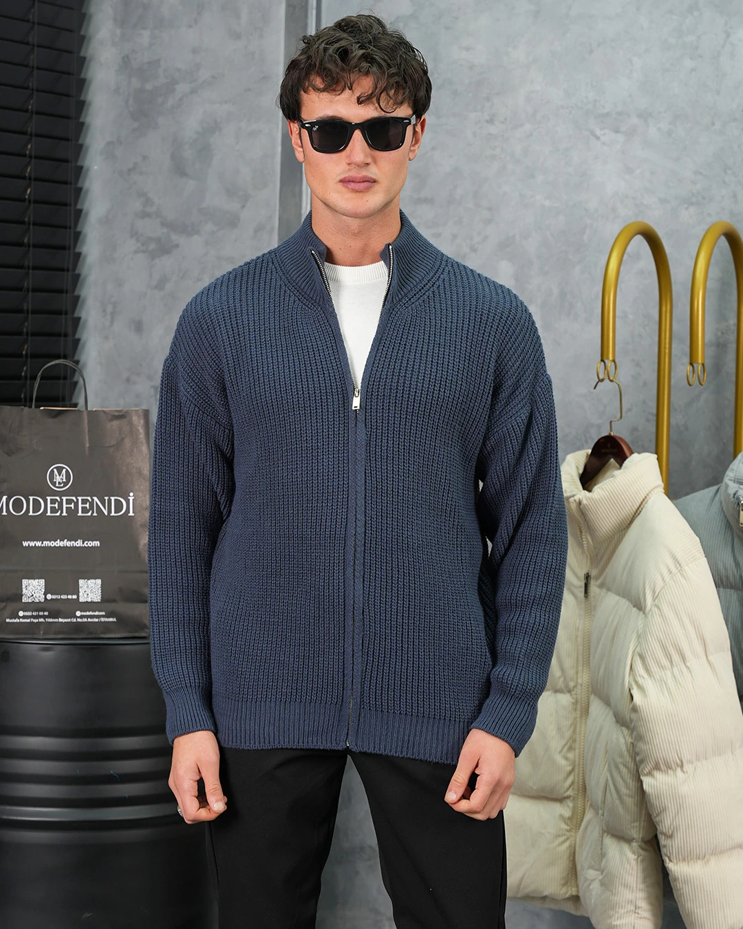 Yüksek Kalite Örgü Desen Fermuarlı Triko Hırka