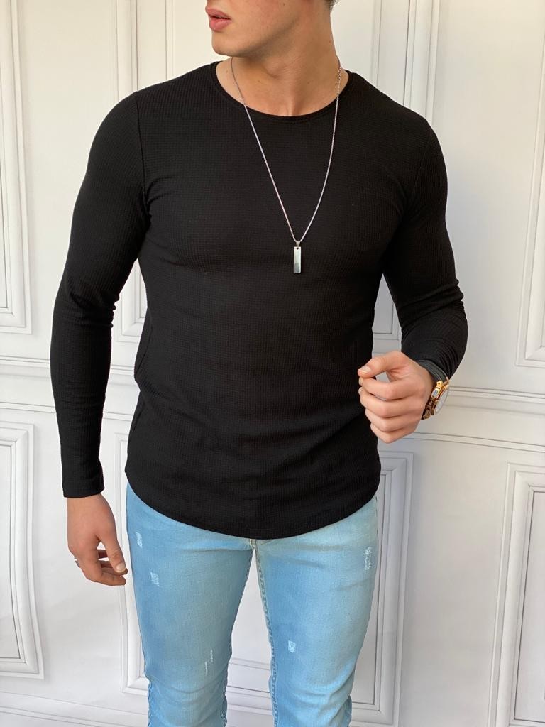 Slim Fit İtalyan Kesim Pamuk Örme  Sweat - Siyah