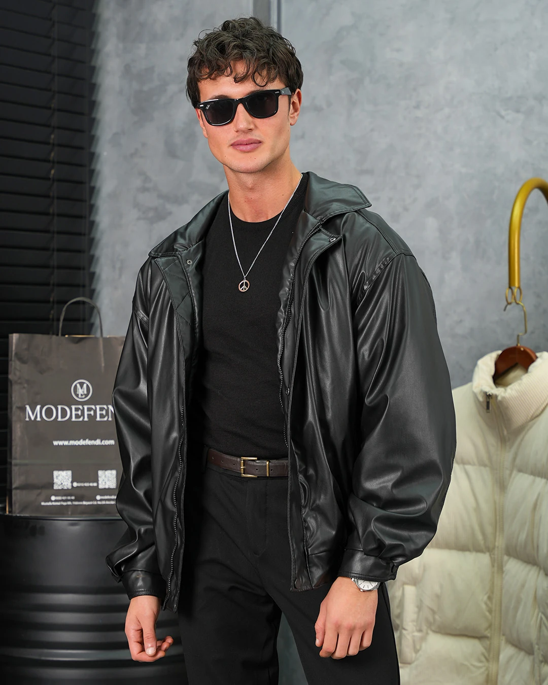 Yüksek Kalite Bomber Oversize Deri Mont - Siyah