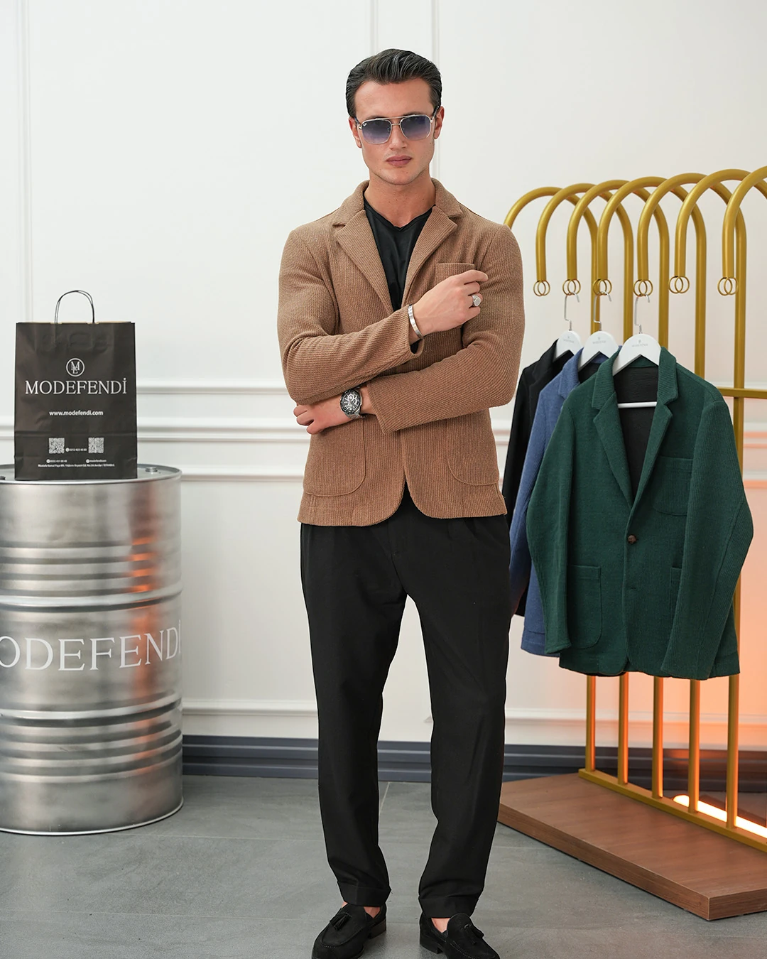 Petek Örme Torba Cep Ceket - Kahverengi