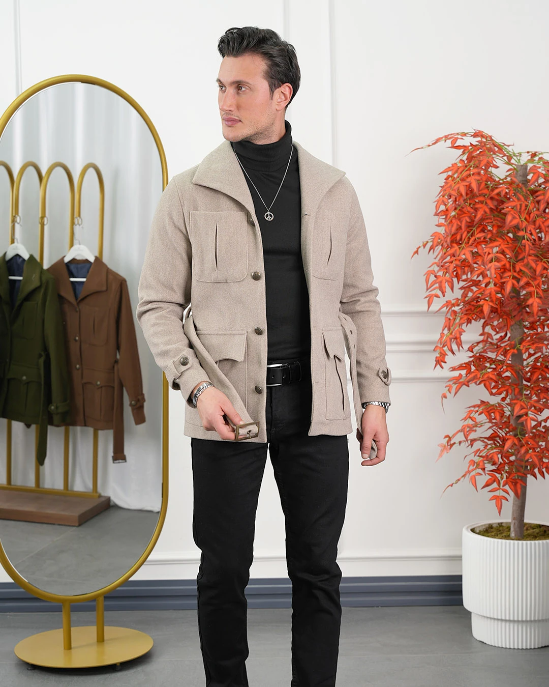 Kayık Yaka Kuzu Kaşmir Kaban