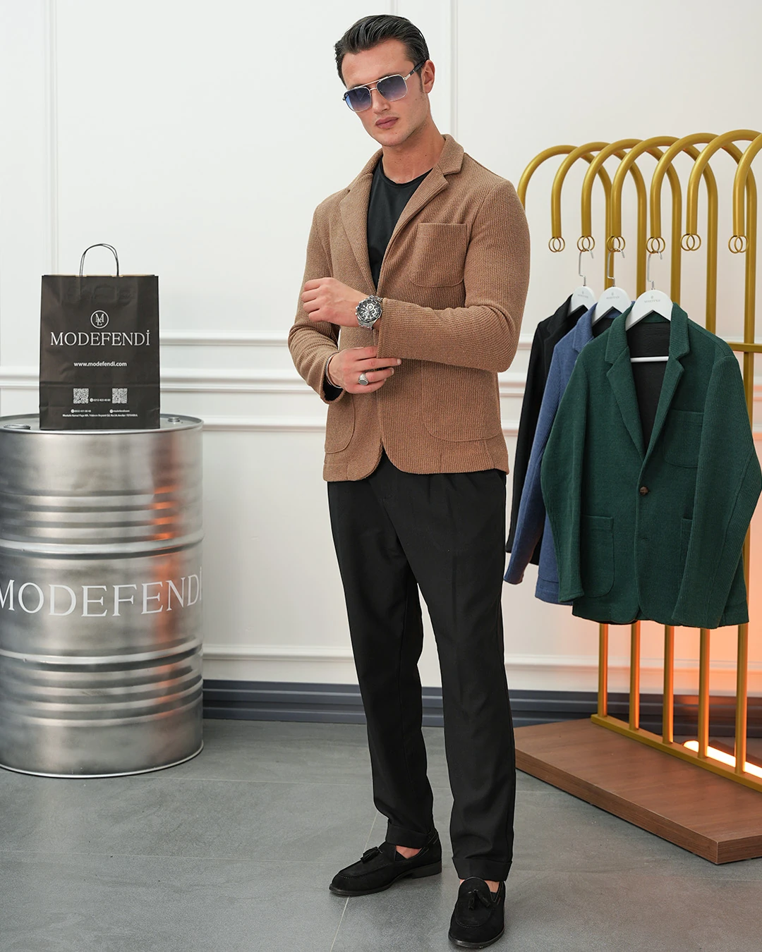 Petek Örme Torba Cep Ceket - Kahverengi