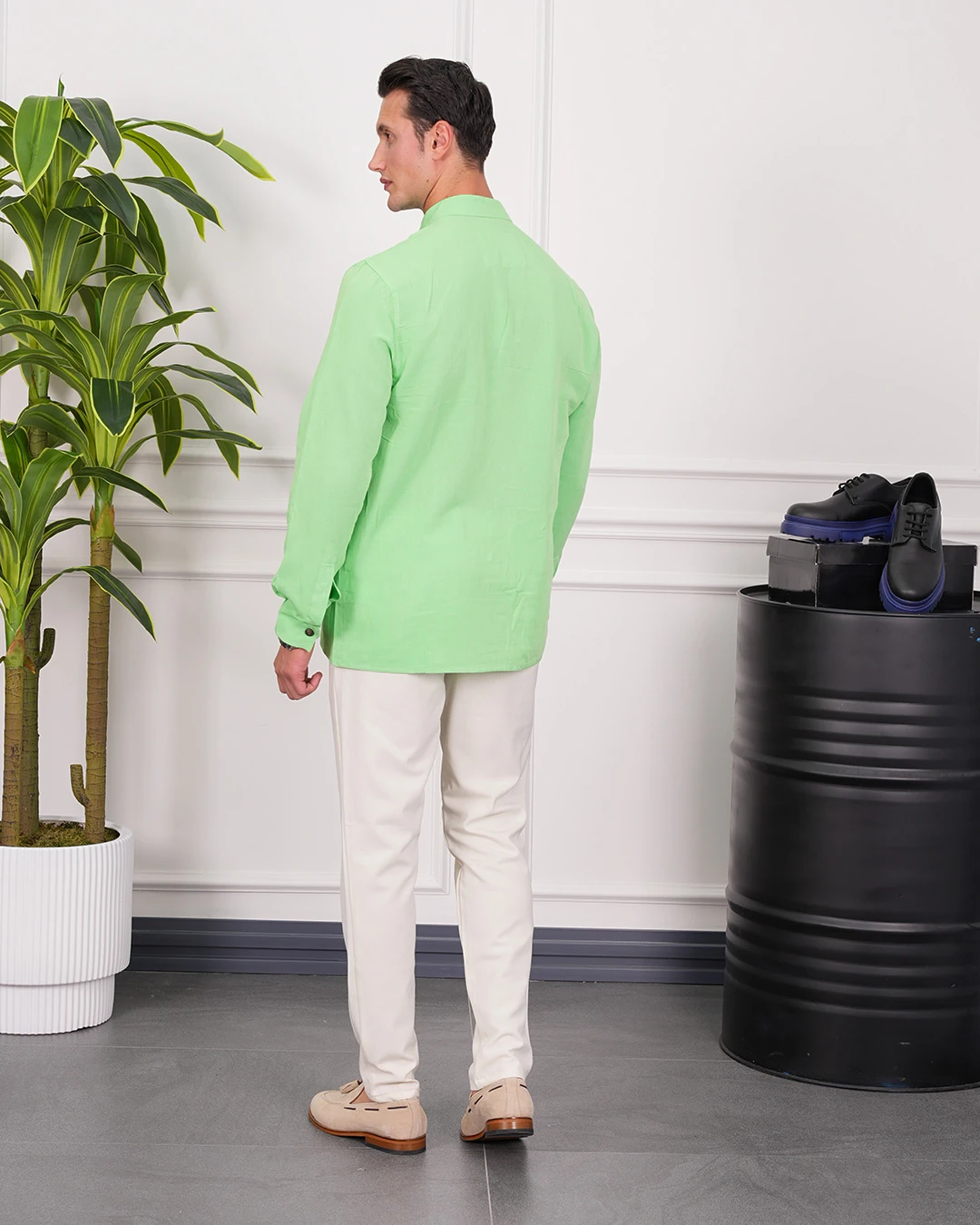 Ham Keten Metal Düğme Gömlek