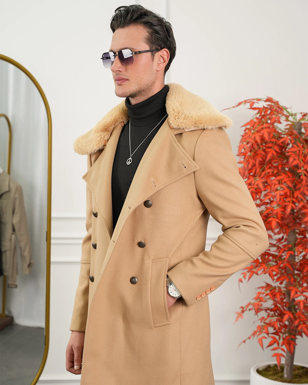 Çıkma Yakalı Kuzu Kaşmir Kaşe Kaban