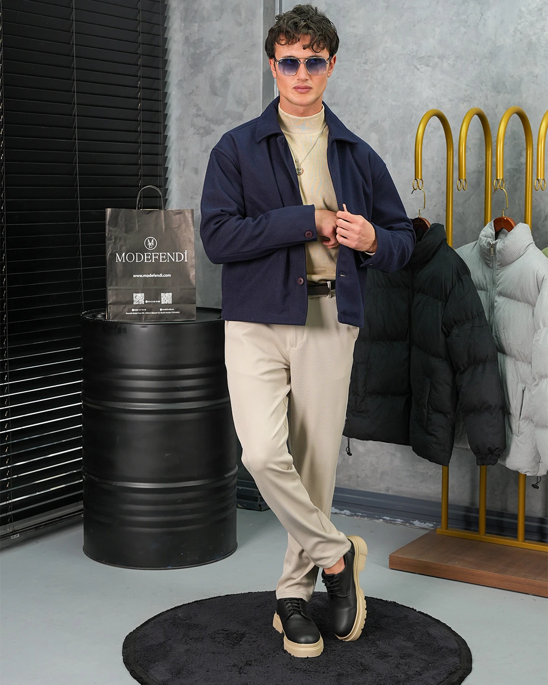 Orta Slim Fit Düğme Detaylı Kaşmir Kaban