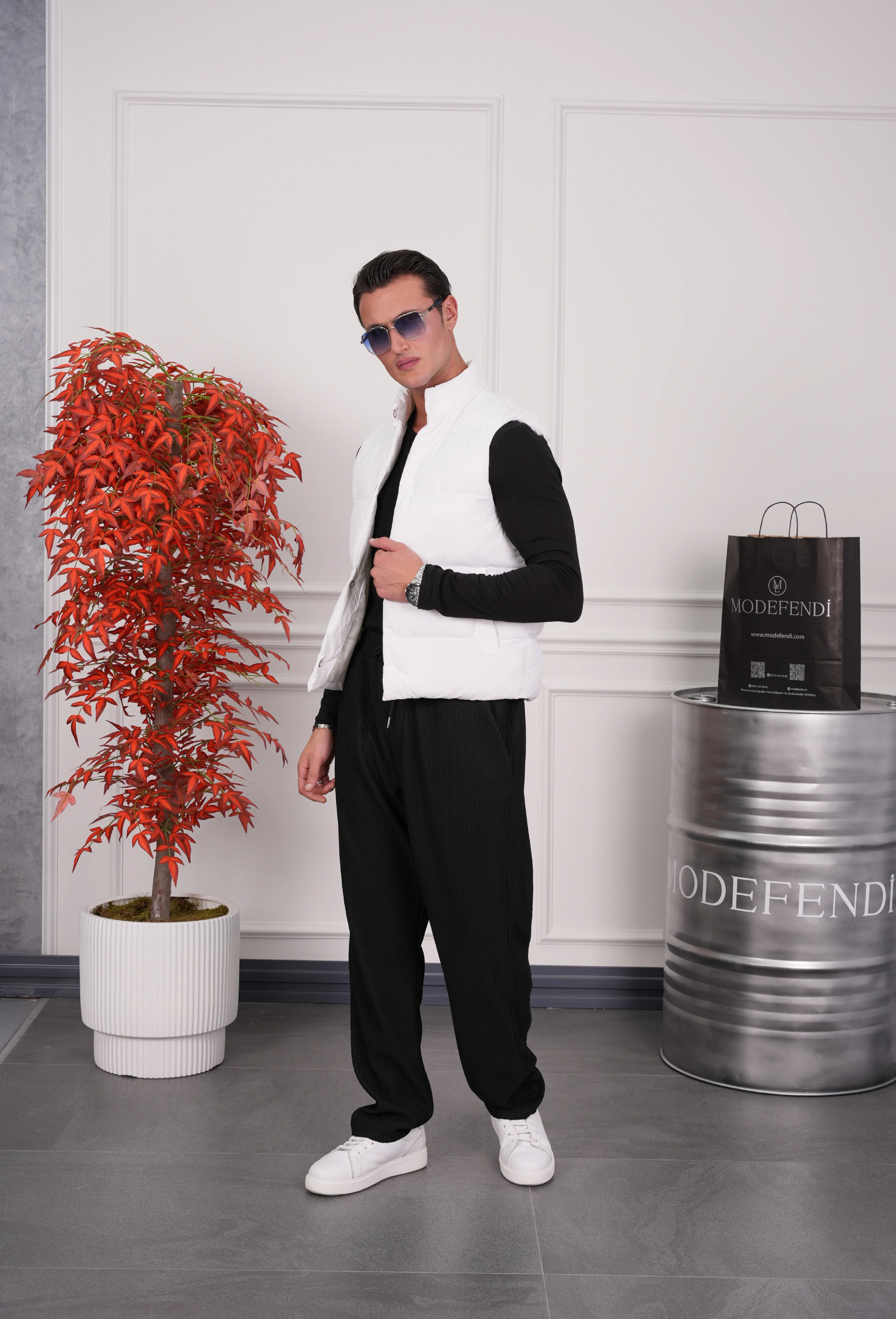 Boncuk Elyaf Şişme Yelek - Beyaz