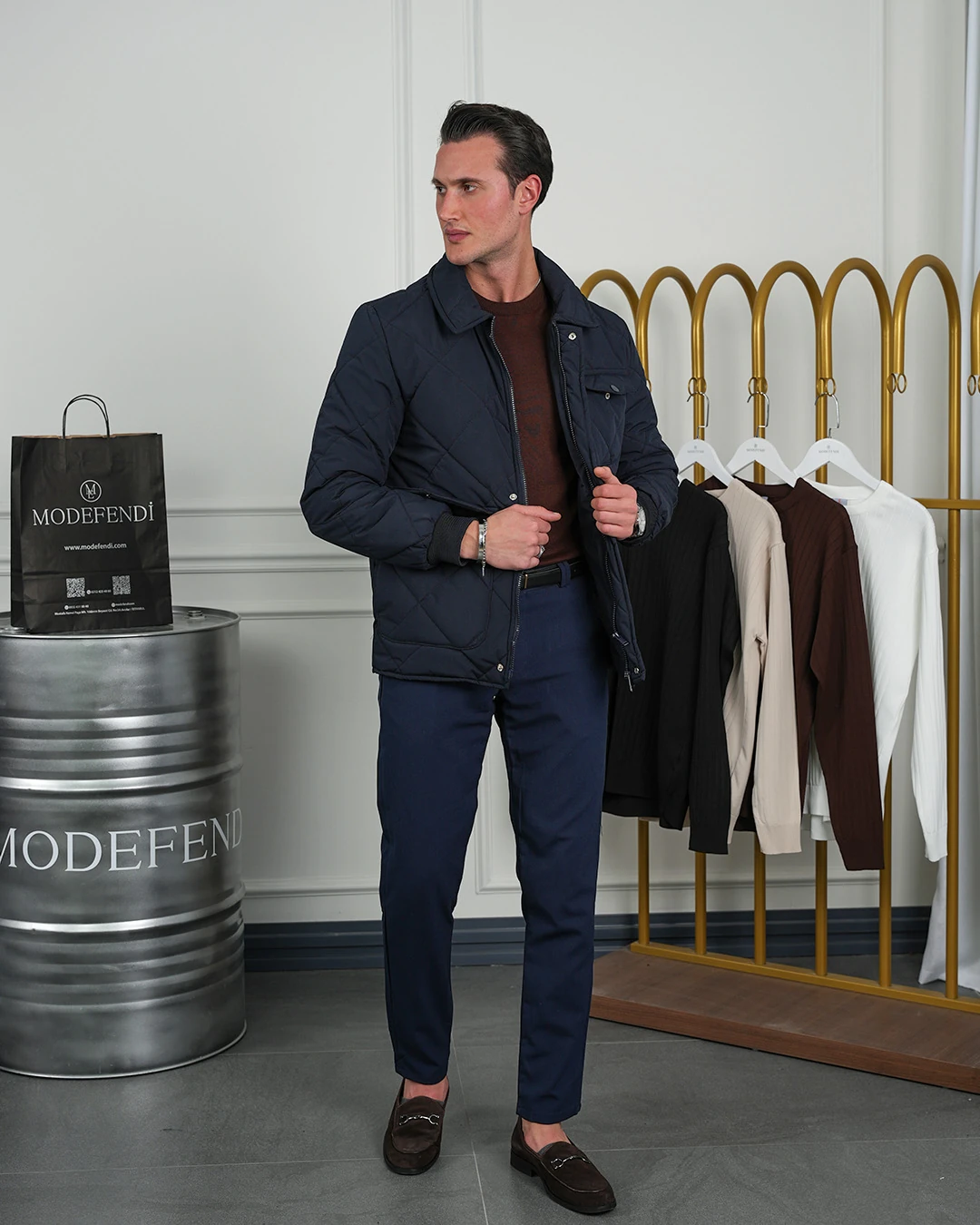 Slim Fit Baklava Desen Torba Cep Dolum Elyaf Mont