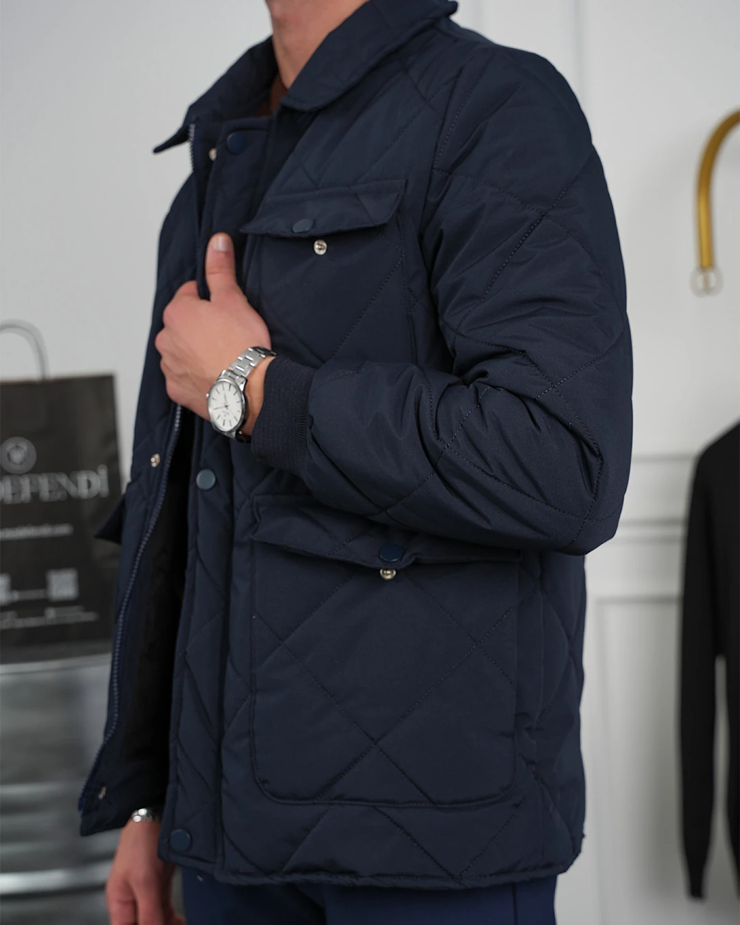 Slim Fit Baklava Desen Torba Cep Dolum Elyaf Mont