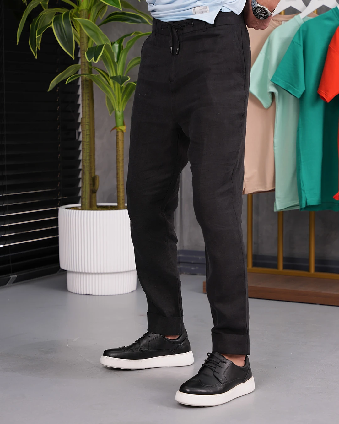 İp Detaylı Keten Pantolon