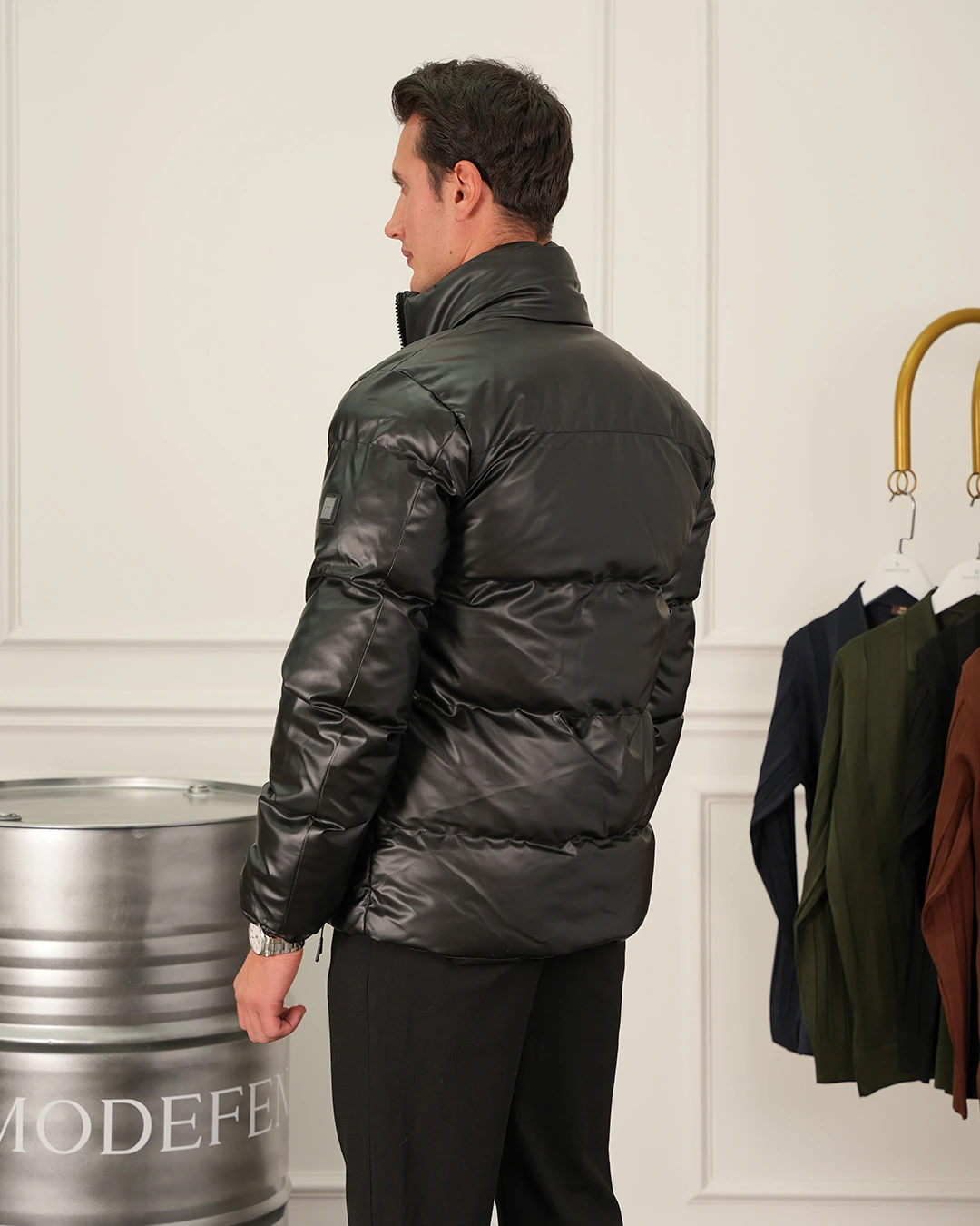 Şişme Deri Mont - Siyah