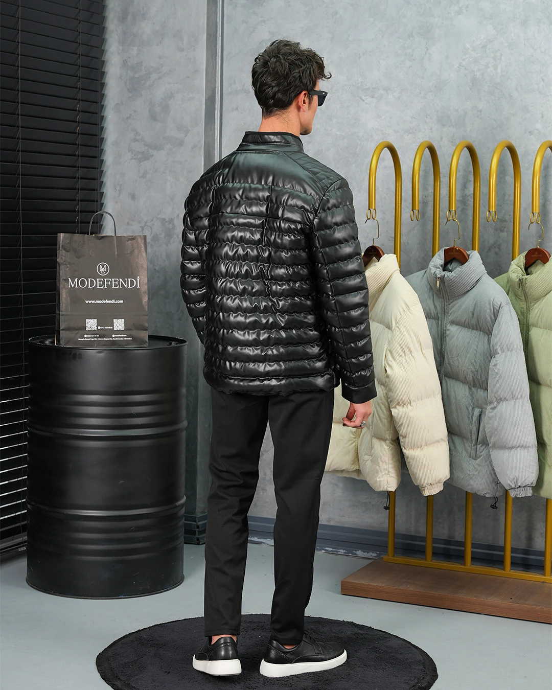 Şişme Deri Slimfit Kesim Deri Mont - Siyah