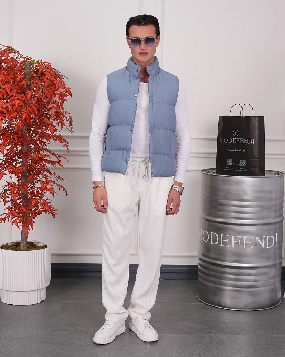 Boncuk Elyaf Şişme Yelek - indigo