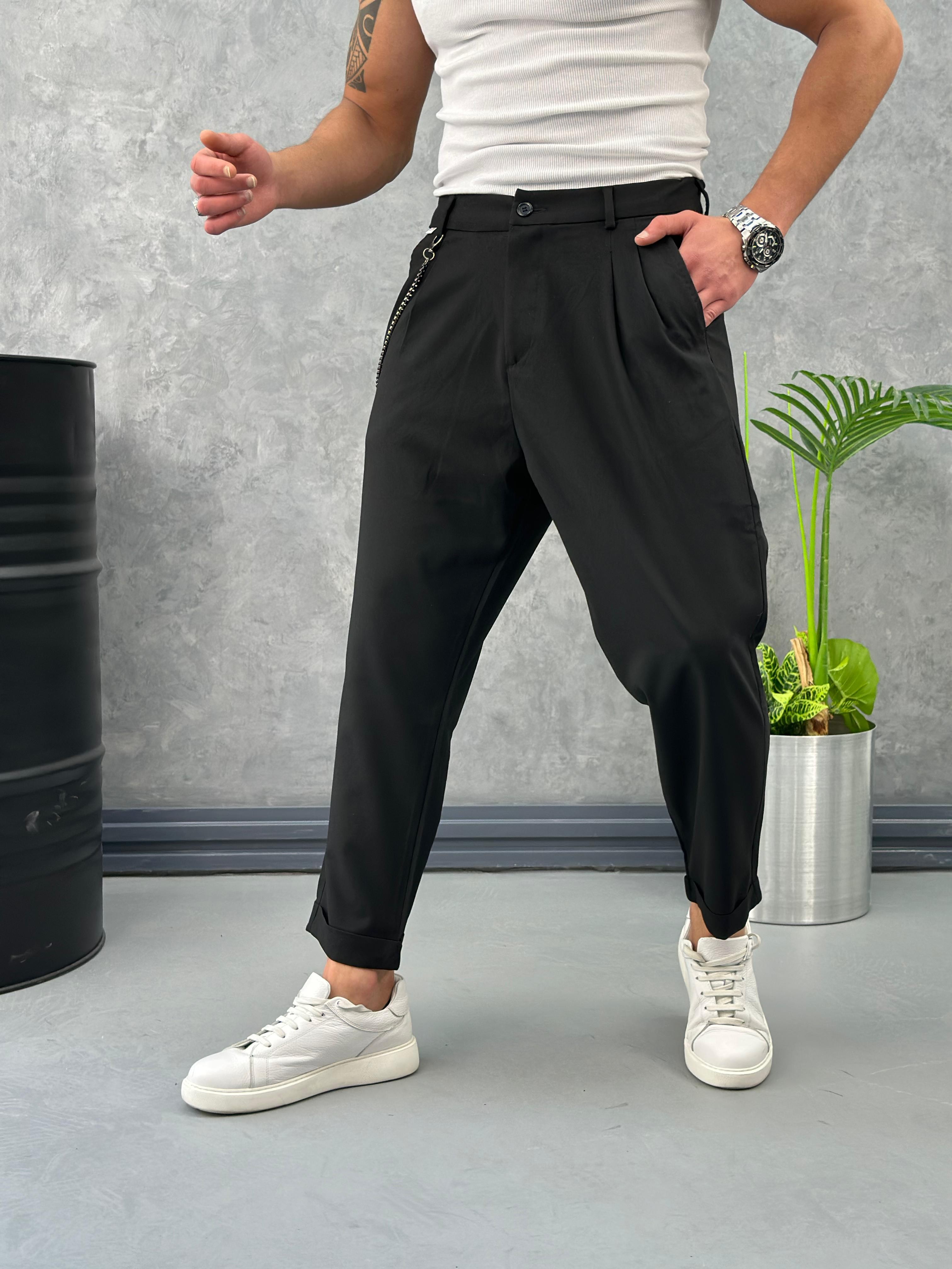 Boyfriend Kalıp Zincir Detaylı Duble Paça Jogger Pantolon