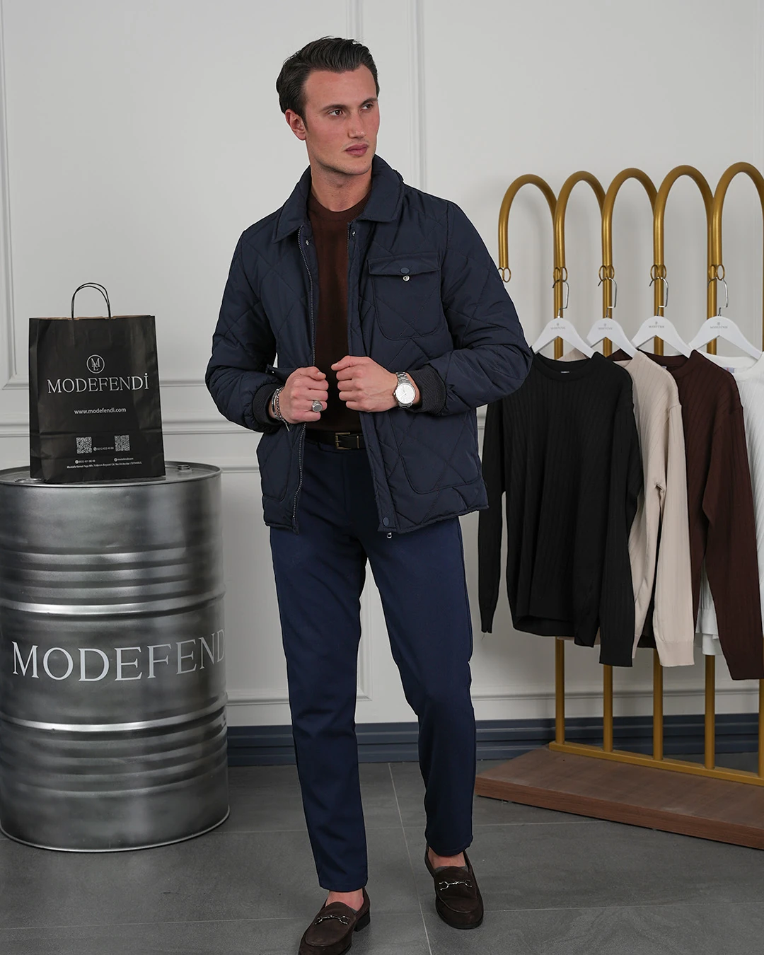 Slim Fit Baklava Desen Torba Cep Dolum Elyaf Mont