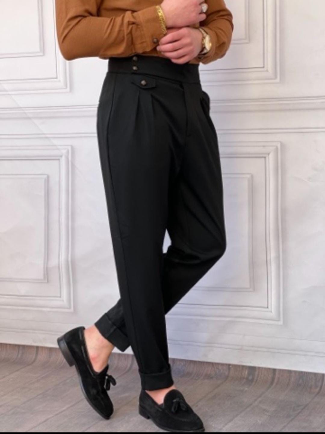 İtalyan Kesim Düğme Detaylı Pileli Pantolon  - Siyah