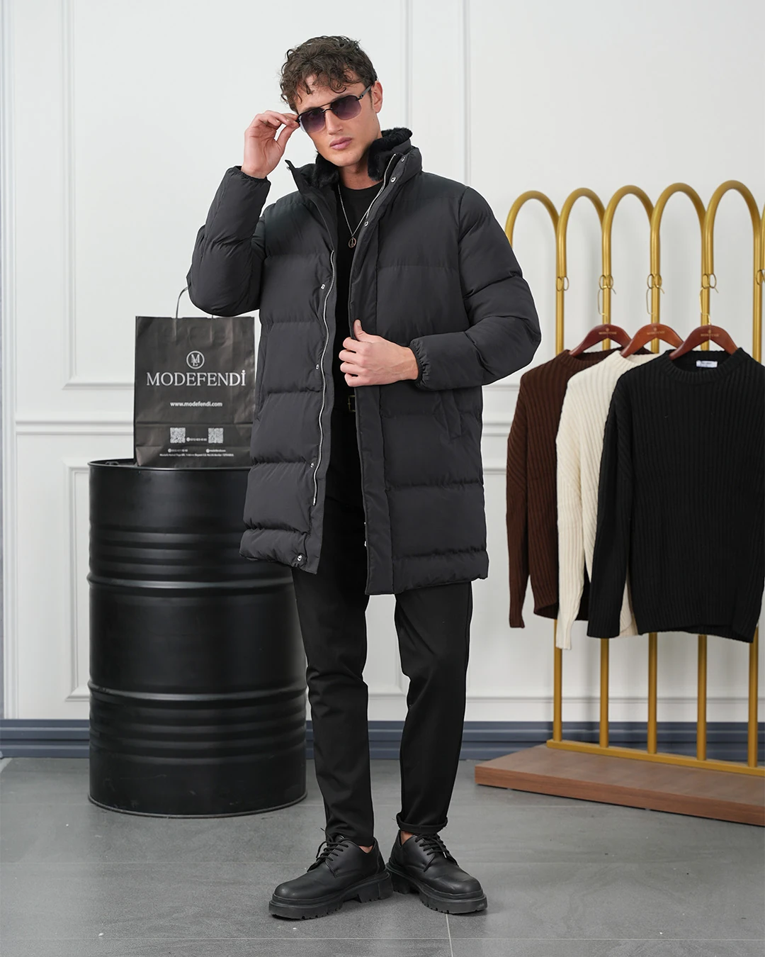 Yaka Kürkü Çıkmalı Uzun Şişme Mont