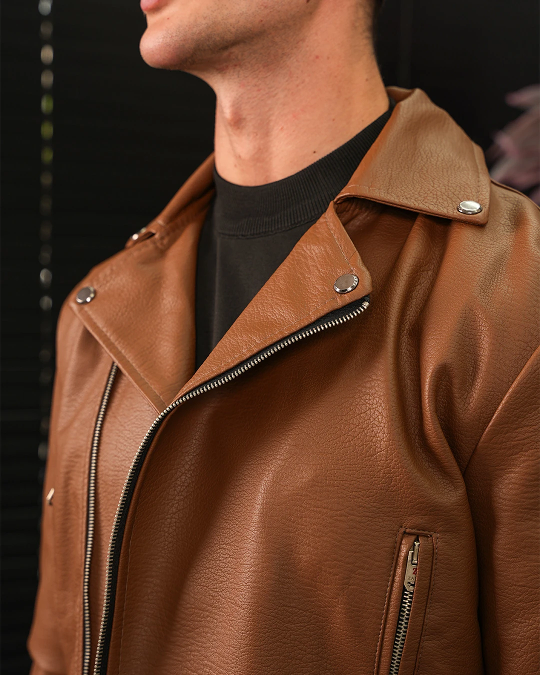 İtalyan Kesim Yan Fermuar Deri Mont - Kahverengi