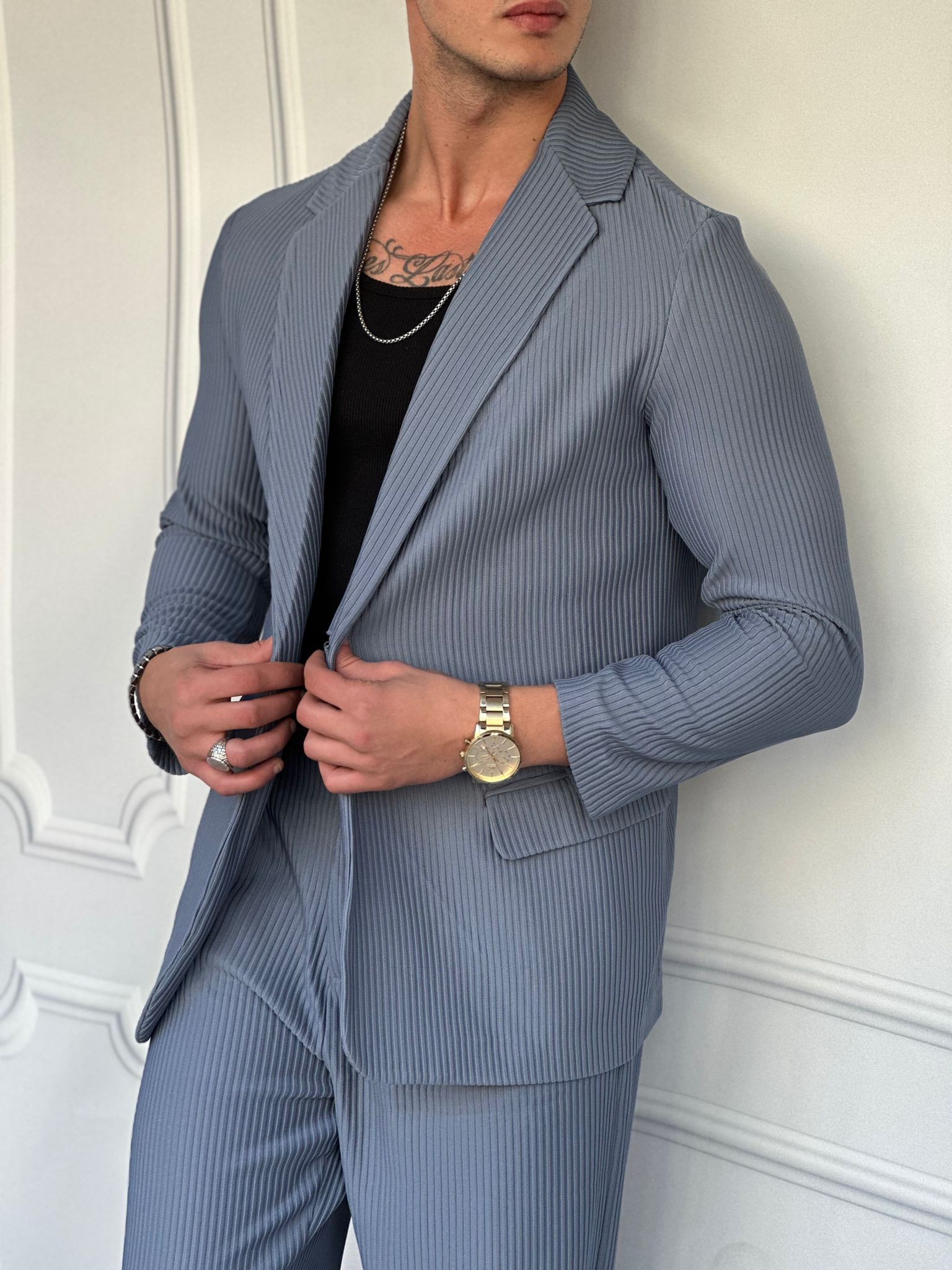 Fitil Desenli Ceket Pantolon Takım Elbise  - indigo