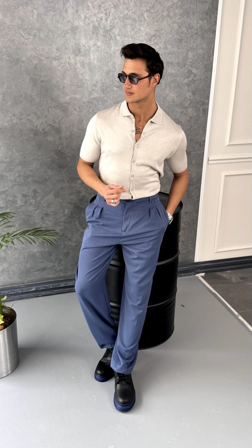 Slim Fit Polo Yaka Triko Pamuk Kısa Kollu Gömlek - Beyaz