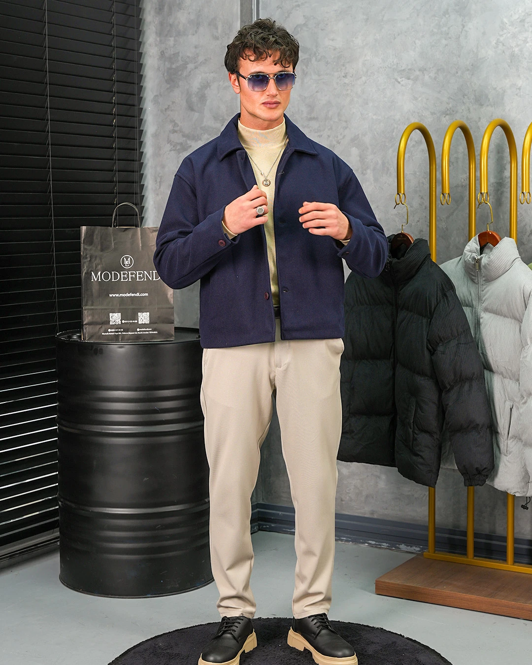 Orta Slim Fit Düğme Detaylı Kaşmir Kaban