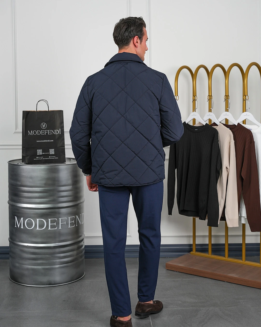 Slim Fit Baklava Desen Torba Cep Dolum Elyaf Mont