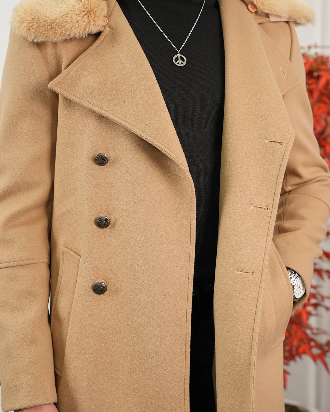 Çıkma Yakalı Kuzu Kaşmir Kaşe Kaban